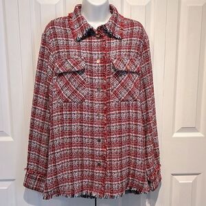 C&A Red Multicoloured Tweed European Jacket Shacket‎ Size EU 36 US M/L
